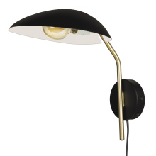 Eglo Canada 205884A - 1 LT Wall Light Black Finish with Brushed Brass Accents and Black w/ White Interior Metal Shade
