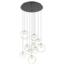 Eglo Canada 206084A - 10 LT Integrated LED Cascade Pendant w/ Black & Shiny Brass Finish & White Shades
