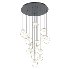 Eglo Canada 206113A - 17 LT Integrated LED Cascade Pendant w/ Black & Shiny Brass Finish & White Shades