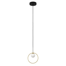 Eglo Canada 206857A - 1 LT LED Mini Pendant w/ Black & Shiny Brass Finish & White Sphere Shade